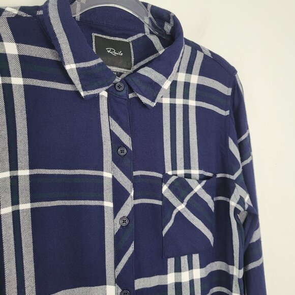 Rails Hunter Button Up Shirt Long Sleeve Plaid Navy Blue White Green Size M - Picture 8 of 15